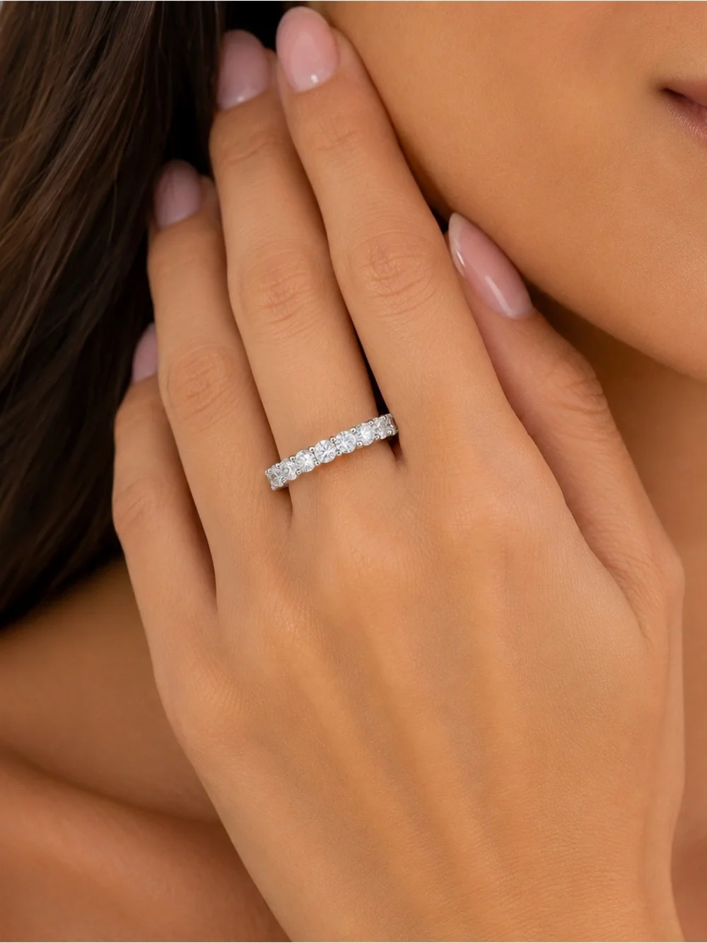 Moissanite Eternity Band Ring 3.52ctw Sterling Silver Round Stackable NWT Size 7
